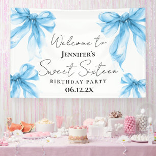 Willkommen Blue Bow Coquette Schriftzug Sweet 16 Banner