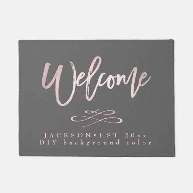 Willkommen, Blush Pink Brush Script+DIY Farbe Fußmatte (Vorderseite)