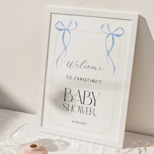 Willkommen Boy Blue Bow Twins Baby Dusche Poster