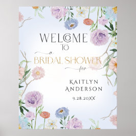 Willkommen Brautparty Wildblume Sky Blue Floral Poster