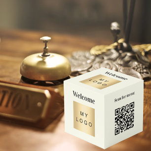 Willkommen Business Logo QR Code Elfenbeinmenü Tab Würfel