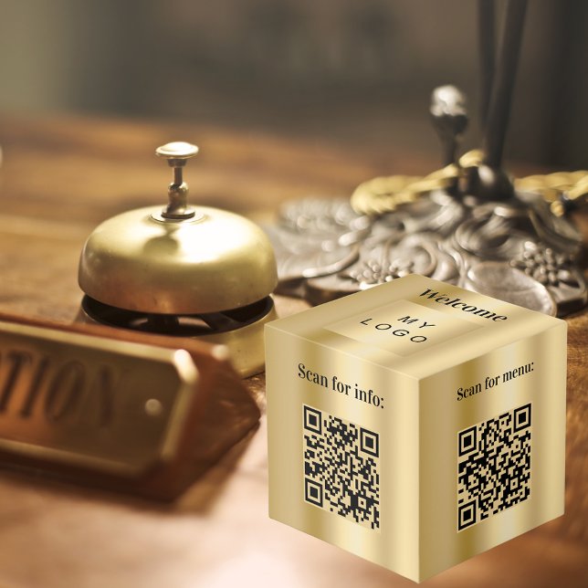 Willkommen Business Logo QR Codes Gold Infotafel Würfel (Von Creator hochgeladen)