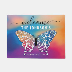 Willkommen Butterfly Personalisierter Familienname Fußmatte