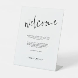 Willkommen COVID Safety Handling Black Script Sockelschild