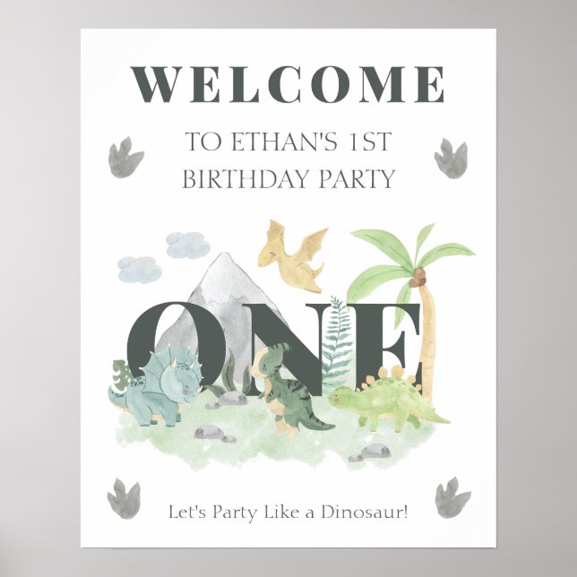Willkommen Dinosaur 1. Geburtstag Junge Niedlicher Poster (Vorne)