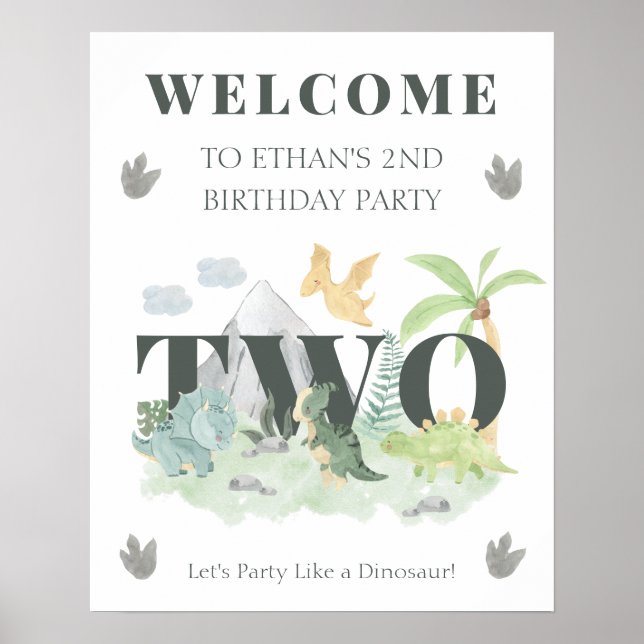 Willkommen Dinosaurier 2. Geburtstag Junge Süße Ju Poster (Vorne)