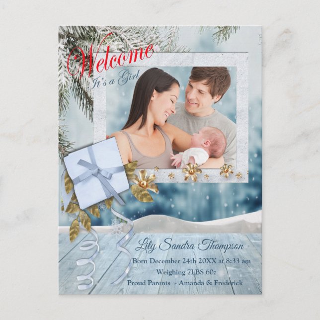 Willkommen, ein Mädchen Ankündigungspostkarte (Vorderseite)