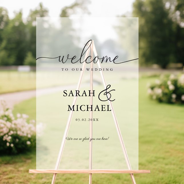 WILLKOMMEN! Elegant, weiß, transparent, Hochzeit Acrylschild (WELCOME! Elegant, White,Transparent, Wedding Acrylic Sign)