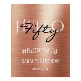 Willkommen Elegante Rose Gold Hallo Fünfzig Geburt Poster