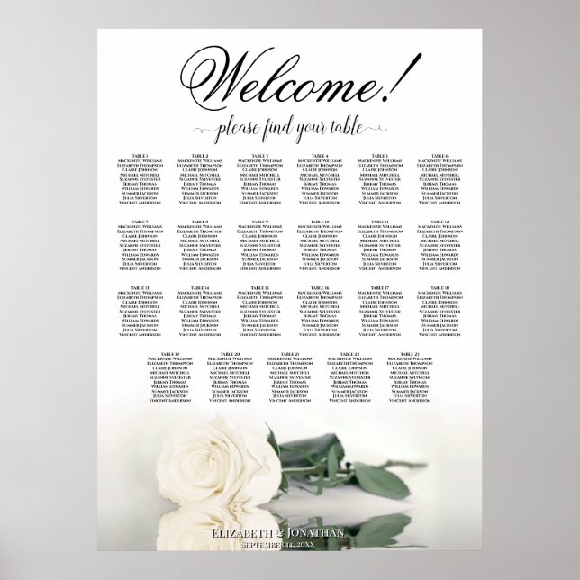 Willkommen! Elegantes White Rose 23 Tabelle Seatin Poster (Vorne)