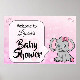 Willkommen Elephant Themed Baby Shower Banner Poster