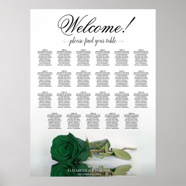 Willkommen! Emerald Green Rose 23 Table Seating Ch Poster (Vorne)
