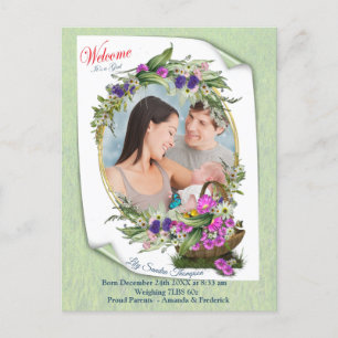 Willkommen, es ist ein Frühjahrs-Baby-Mädchen Ankündigungspostkarte