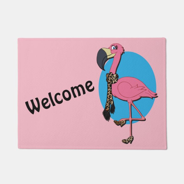 Willkommen Extravagant Flamingo 18" x 24" Door Mat Fußmatte (Vorderseite)