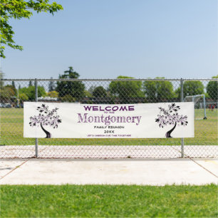 Willkommen Familie Wiedersehen Moderner Lila Baum Banner