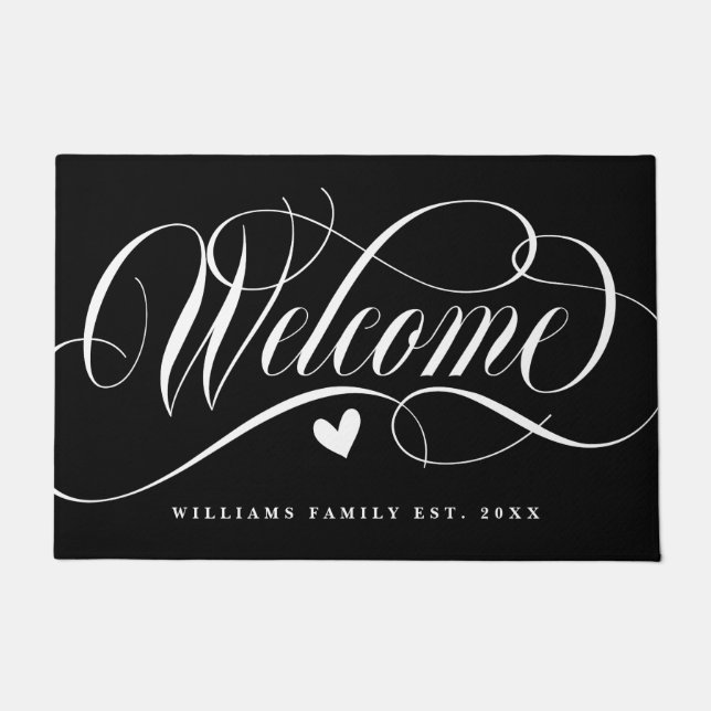 Willkommen Familienname Schwarz/Weiß Fußmatte (Vorderseite)