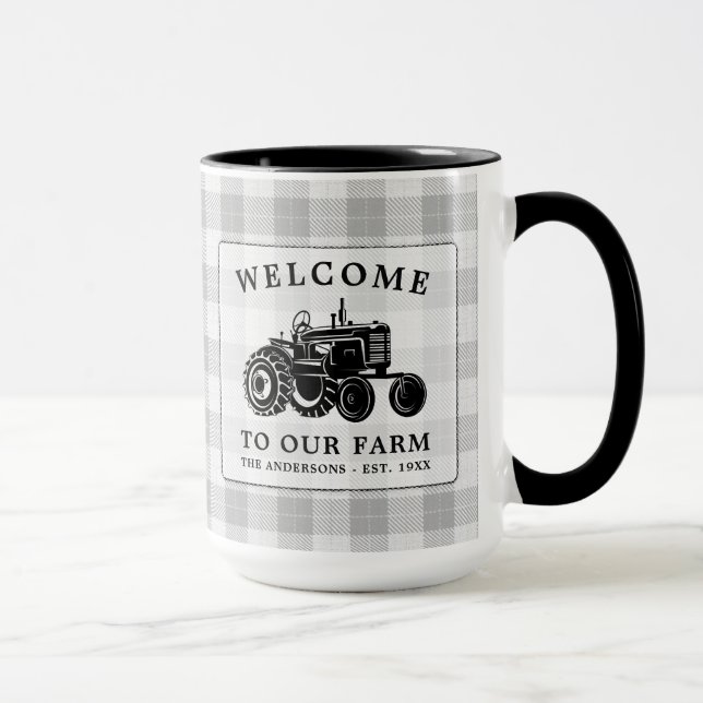Willkommen Familienname Traktor White Kariert Big Tasse (Rechts)