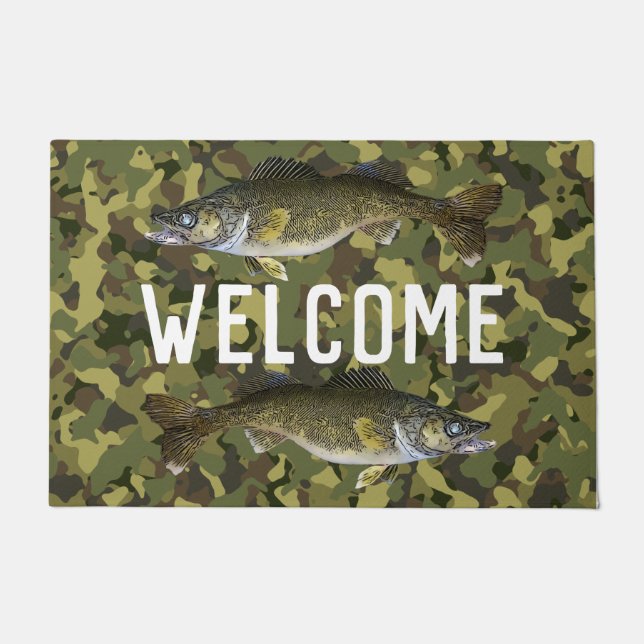 Willkommen Fischen Walleye Fisch Camouflage Zuhaus Fußmatte (Vorderseite)