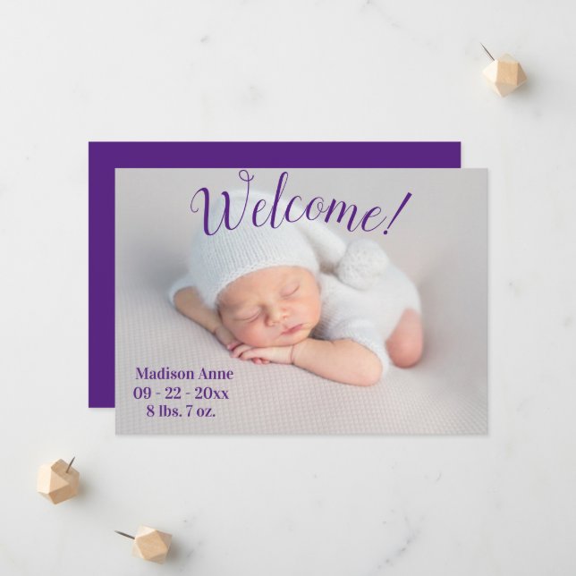 Willkommen Foto Script Gender Neutral Birth Ankündigung (Vorderseite/Rückseite Beispiel)