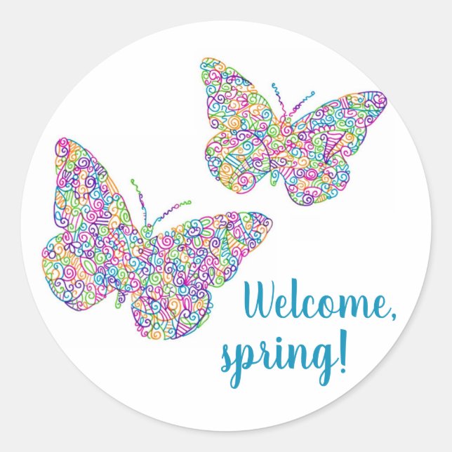 "Willkommen, Frühling!" Butterfly Round Stickers (Vorderseite)