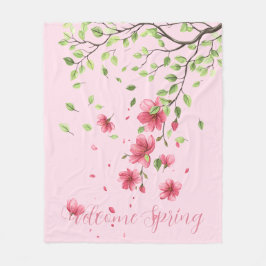 Willkommen Frühling mit romantischen rosa Kirschbl Fleecedecke