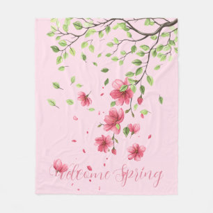 Willkommen Frühling mit romantischen rosa Kirschbl Fleecedecke