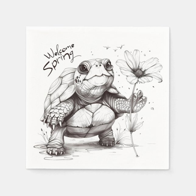 Willkommen Frühling" Turtle Napkins! 🌼 🐢 Serviette (Vorderseite)