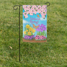 Willkommen Frühlingsblumen Reversible Garden Flag
