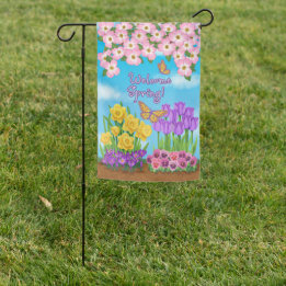 Willkommen Frühlingsblumen Reversible Garden Flag