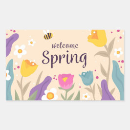 Willkommen Frühlingsfloral Rechteckiger Aufkleber