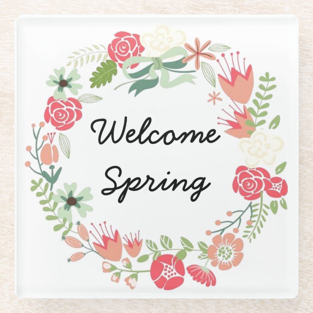 Willkommen Frühlingsrosa Blumenregen Glasuntersetzer (Vorderseite)