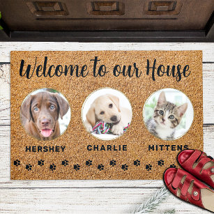 Willkommen Funny Pets House Custom 3 Cat Hund Foto Fußmatte