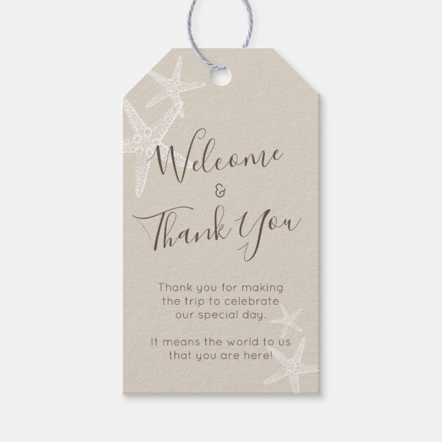 Willkommen Gäste Beach Wedding Tan Gefallen Geschenkanhänger (Vorderseite)