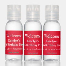 Willkommen Geburtstagsparty Red Hand Sanitizer