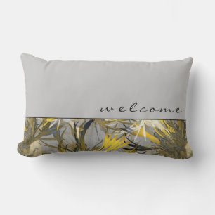 Willkommen Graue Elegante Kunstflora Kissen Für Draußen