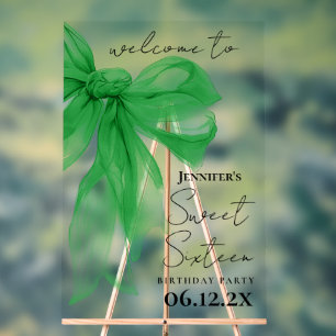 Willkommen Green Bow Coquette Schrift Sweet 16  Acrylschild