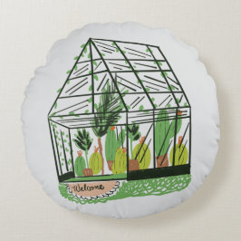 Willkommen Green House Botanische Kaktus Pflanzen  Rundes Kissen