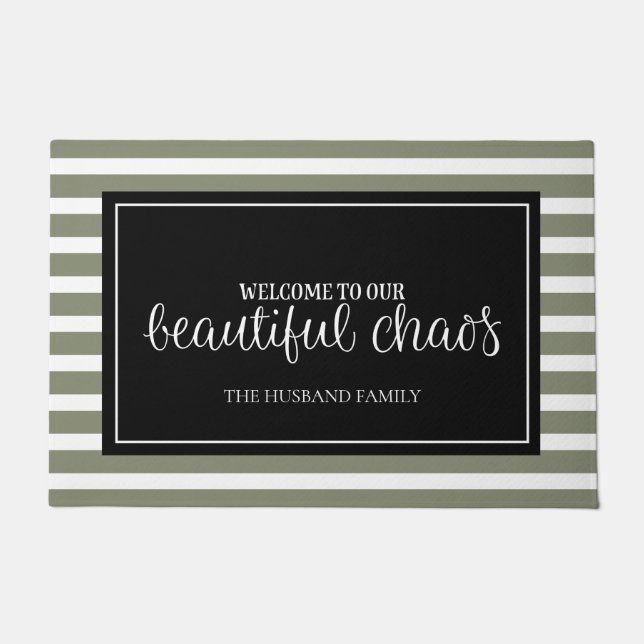 Willkommen Grün und Weiß, Personalisierter Familie Fußmatte (Vorderseite)