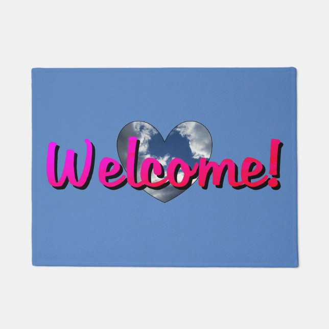 "Willkommen! Happy Heart" Door Mat Fußmatte (Vorderseite)