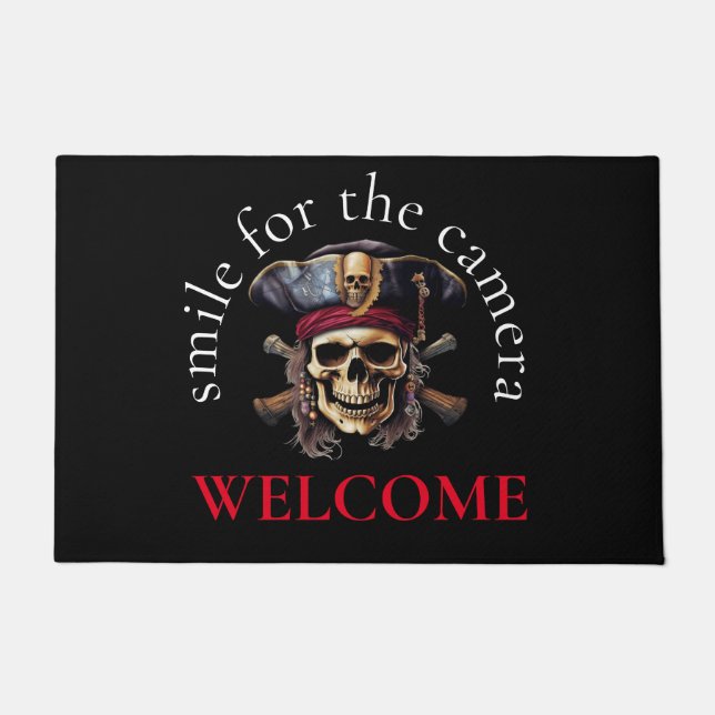 Willkommen Happy Pirate Skull Doormat Fußmatte (Vorderseite)