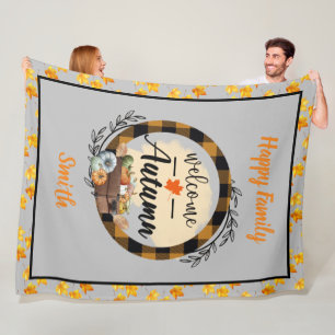 Willkommen Herbst-Kürbis Vintage Fleecedecke