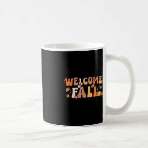 Willkommen Herbst Retro Hallo Herbstsaison Blätter Kaffeetasse