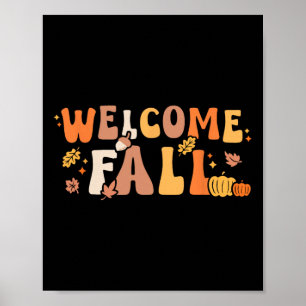 Willkommen Herbst Retro Hallo Herbstsaison Blätter Poster