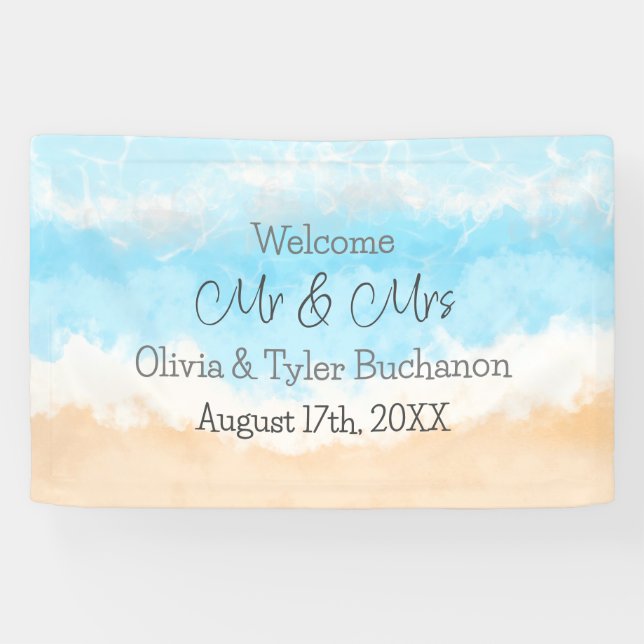 Willkommen Herr und Frau Coastal Wedding Banner (Horizontal)