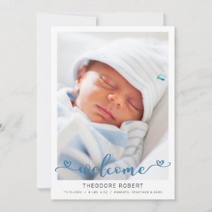 Willkommen Herz-Typografie Baby-Junge Foto Ankündigung