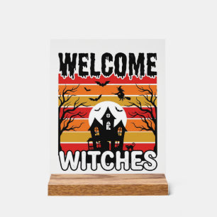Willkommen Hexen Vintage Halloween Gravur Design Acrylschild