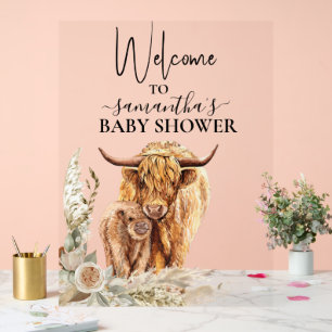 Willkommen Highland Cow Calf Baby Dusche Boho Acrylschild