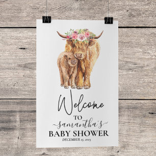 Willkommen Highland Cow Calf Baby Dusche Poster