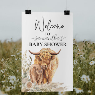 Willkommen Highland-Kuh-Kalb Baby Shower Boho Poster