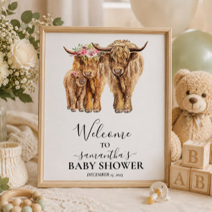Willkommen Highland-Rinder-Paare Baby Shower Poster